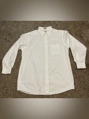 Roundtree & Yorke White Wrinkle Resistant Blended Pinpoint Dress Shirt 17/34